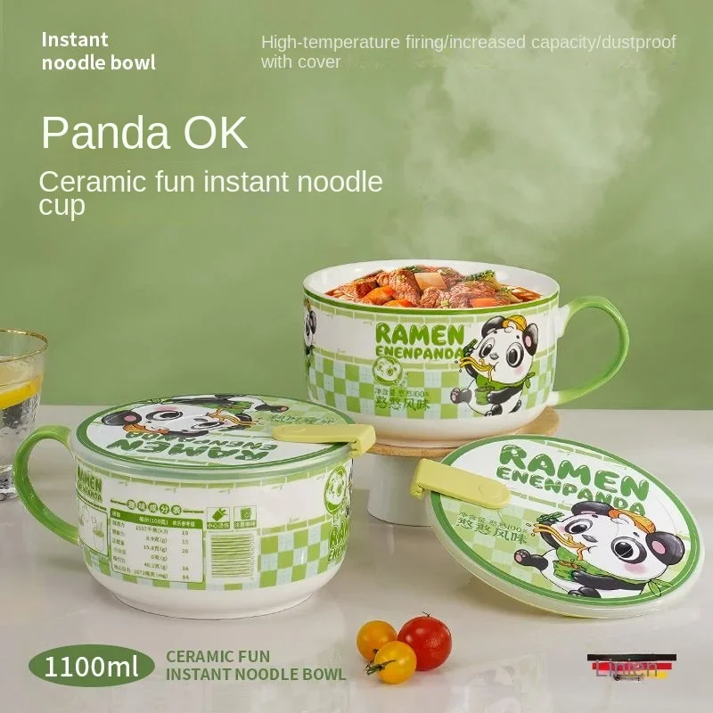 Ceramic Instant Noodle Bowl with Cover for Dormitory Students with High Appearance Value Instant Noodle Cup Can Microwave Rice