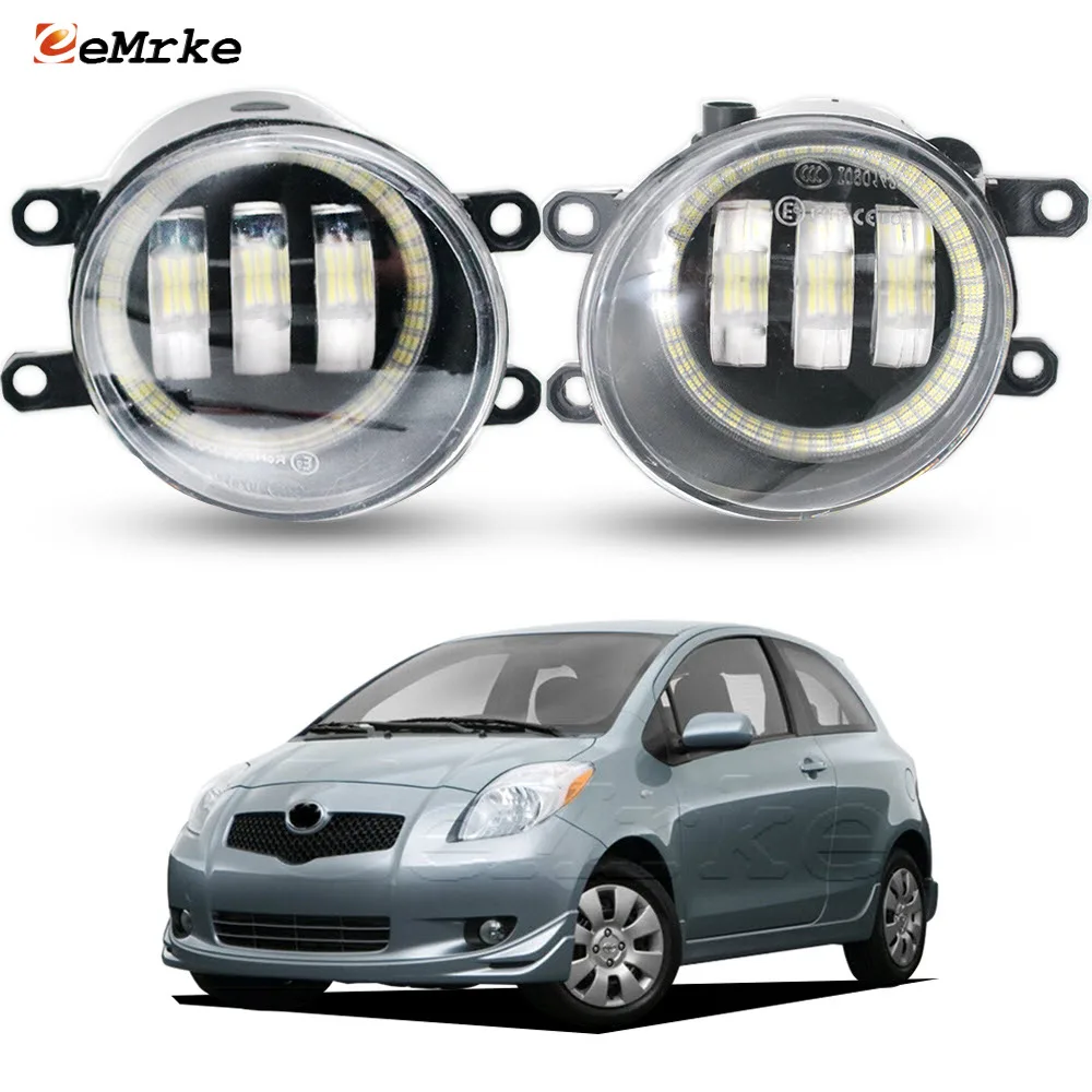 2-Pieces Led Fog Lights PTF for Toyota Vitz Yaris XP90 2006 2007 2008 with Clear Lens Angel Eyes Car DRL Daytime Running Lamp