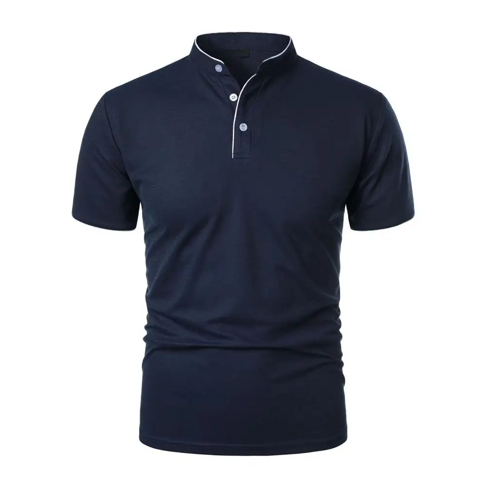 

Men T-shirt Short Sleeve Half-stand Collar Solid Color Tee for Fashion Short sleeved Breathable Top