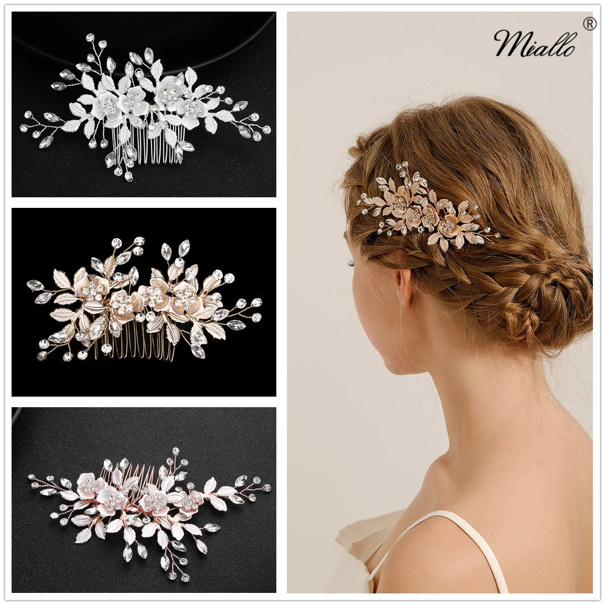 Flower Pearl Crystal Hair Clip Wedding Hair Comb Hairpin Headbands For Bride Women Wedding Hair Accessories Jewelry Tiara Gift