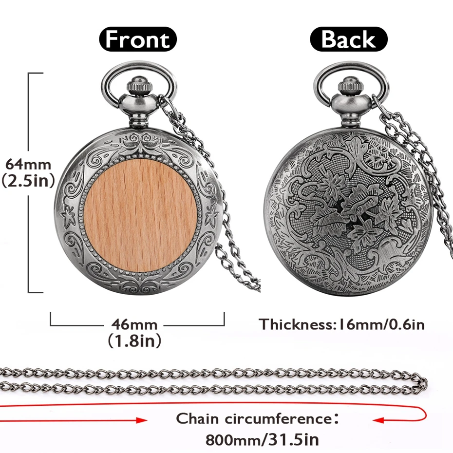 Accept Logo/Text Engraved Customized On Men's Pocket Watch Necklace Chain Simple Pure Cover Wooden Pocket Watch Dropshipping