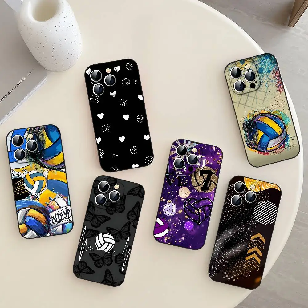 حافظة هاتف مطلية بالكرة الطائرة لهاتف آيفون 17 16 15 14 13 12 11 X XR XS Plus Pro Max غطاء أسود ناعم صغير