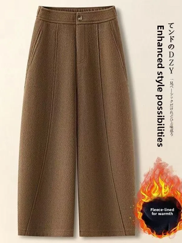 Grey Woolen Wide Leg Harlan Pants Women's Autumn Winter Fashion Casual Loose Nine Points Knife Pants High Waist Straight...