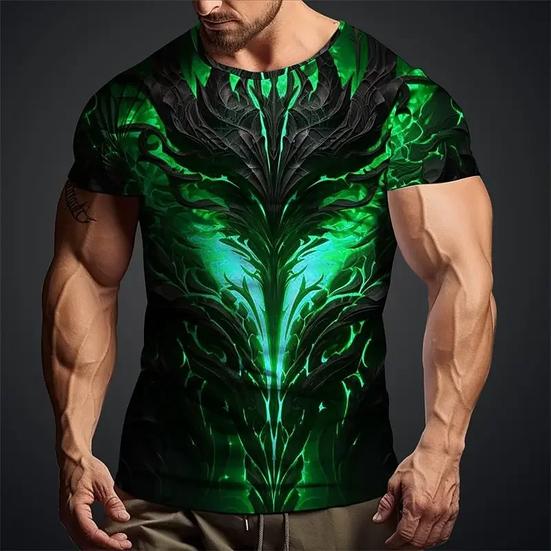 Trendy Men's Phoenix Dragon Flame T-shirt Novelty 3D Print Short Sleeve T Shirt Fashion Casual Crew Neck Top New Summer Clothing