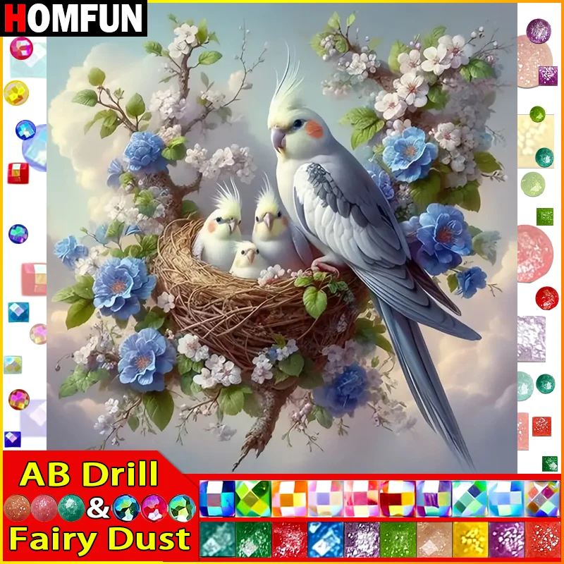 

HOMFUN Fairy Dust AB Full Diamond Embroidery "Animal Parrot" Diamond Painting Patterns Rhinestone Unfinished Home Decor