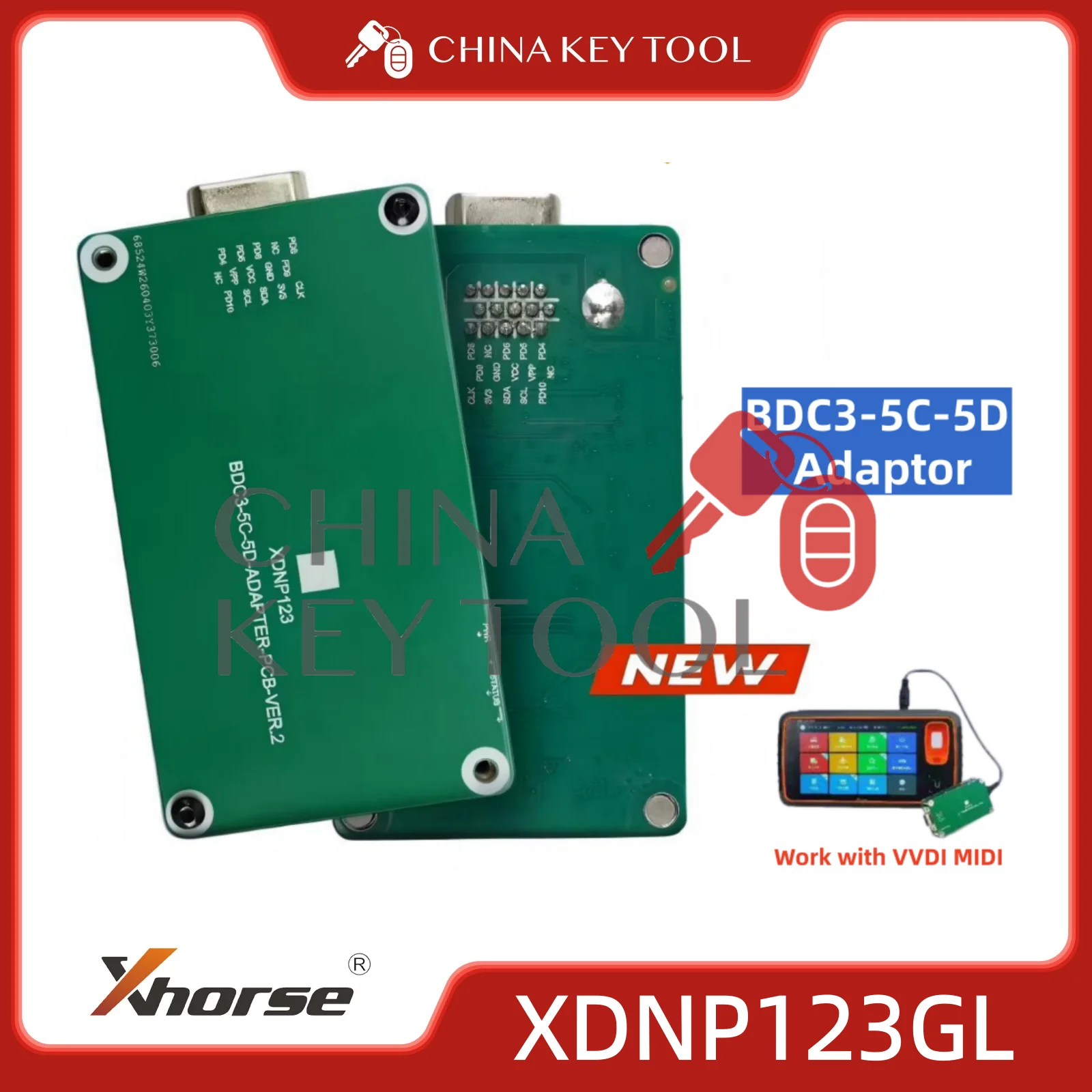 Оригинальный адаптер Xhorse XDNP123GL BDC3 5C 5D для KEY TOOL MIDI поддерживает клон смарт-ключа BMW BDC2 BDC3 и данные VW Audi 5C 5D IMMO