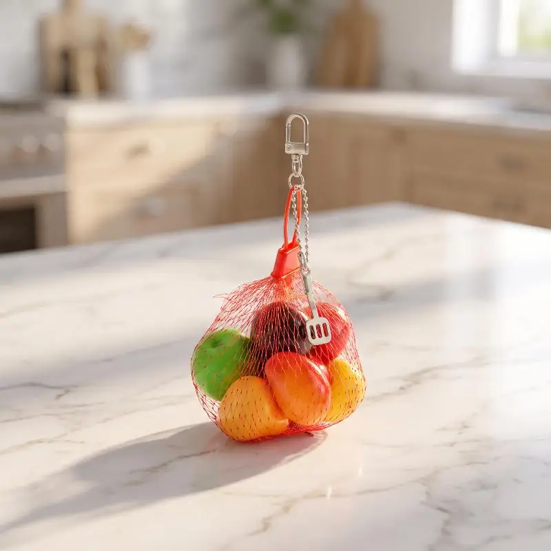 Mini-Frucht-Schlüsselanhänger, realistisch geformter, mehrfarbiger Tomaten-Pfirsich-Anhänger, wasserdichter Plastik-Charm für Rucksäcke – Detail 6