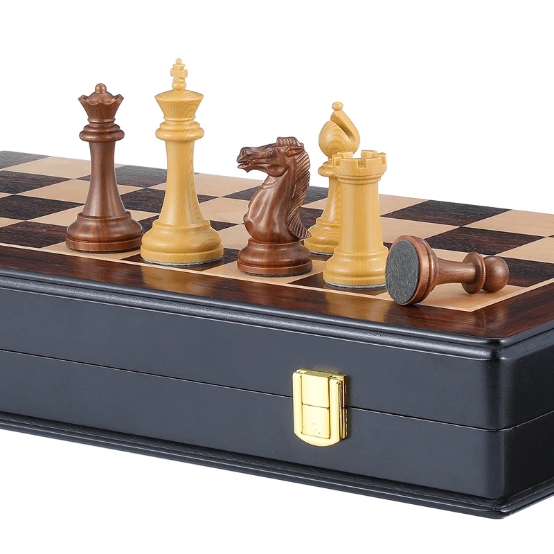 

Large chess set, 45cm solid wood chessboard large king 9.5cm tall 4x weighted plastic chess pieces suitable for festival gifts