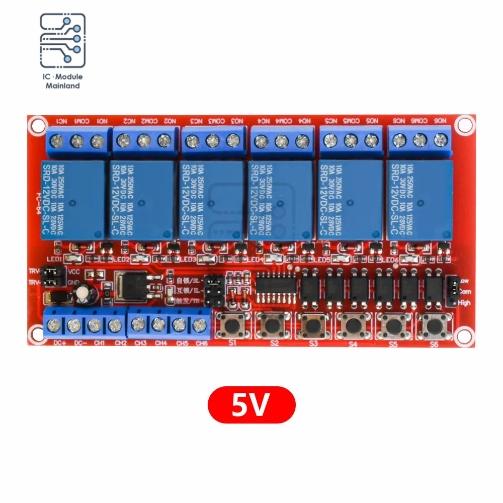 6-Channel Relay Module 5V 12V 24V With Optocoupler Isolation High And Low Level Trigger Expansion Board Development Boards