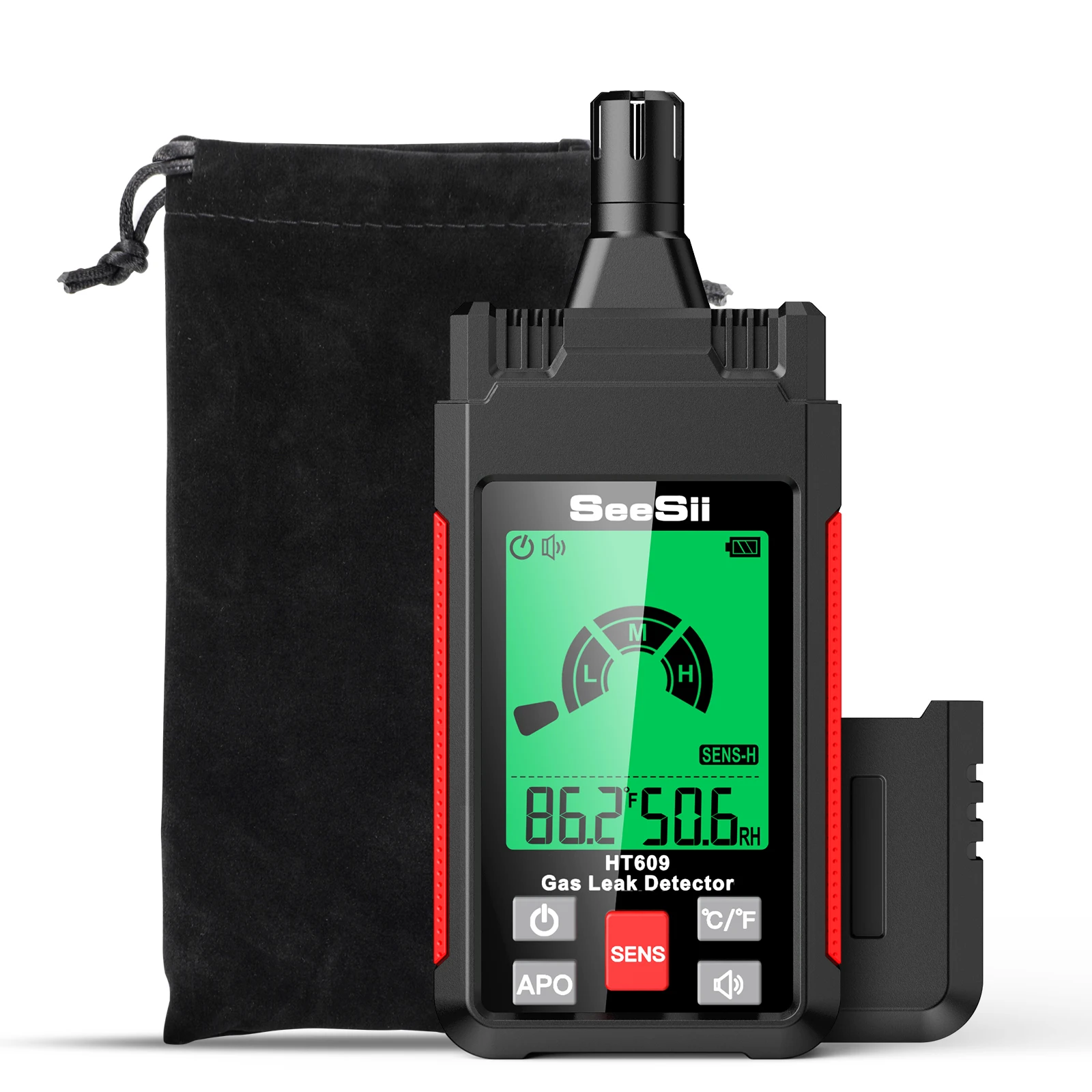 

HT609 Gas Leak Detector Sound Screen Alarm with LCD Display Gas Detector Combustible Flammable Natural Methane Gas Detector