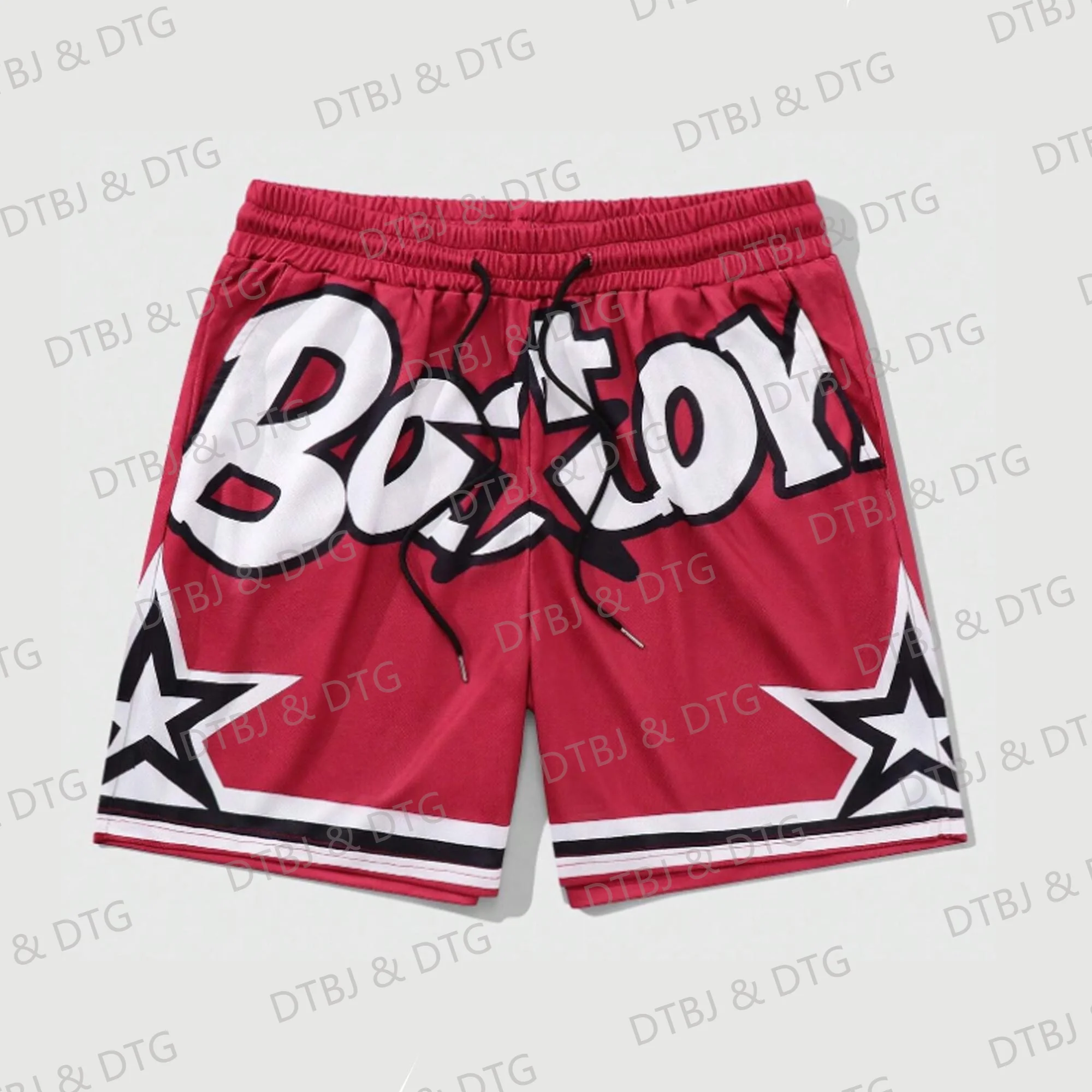 2024 Vintage Summer Boston Star & Letter Sport Drawstring Basketball Shorts Casual Vacation Beach Daily Life Kids/Adullt Trunks