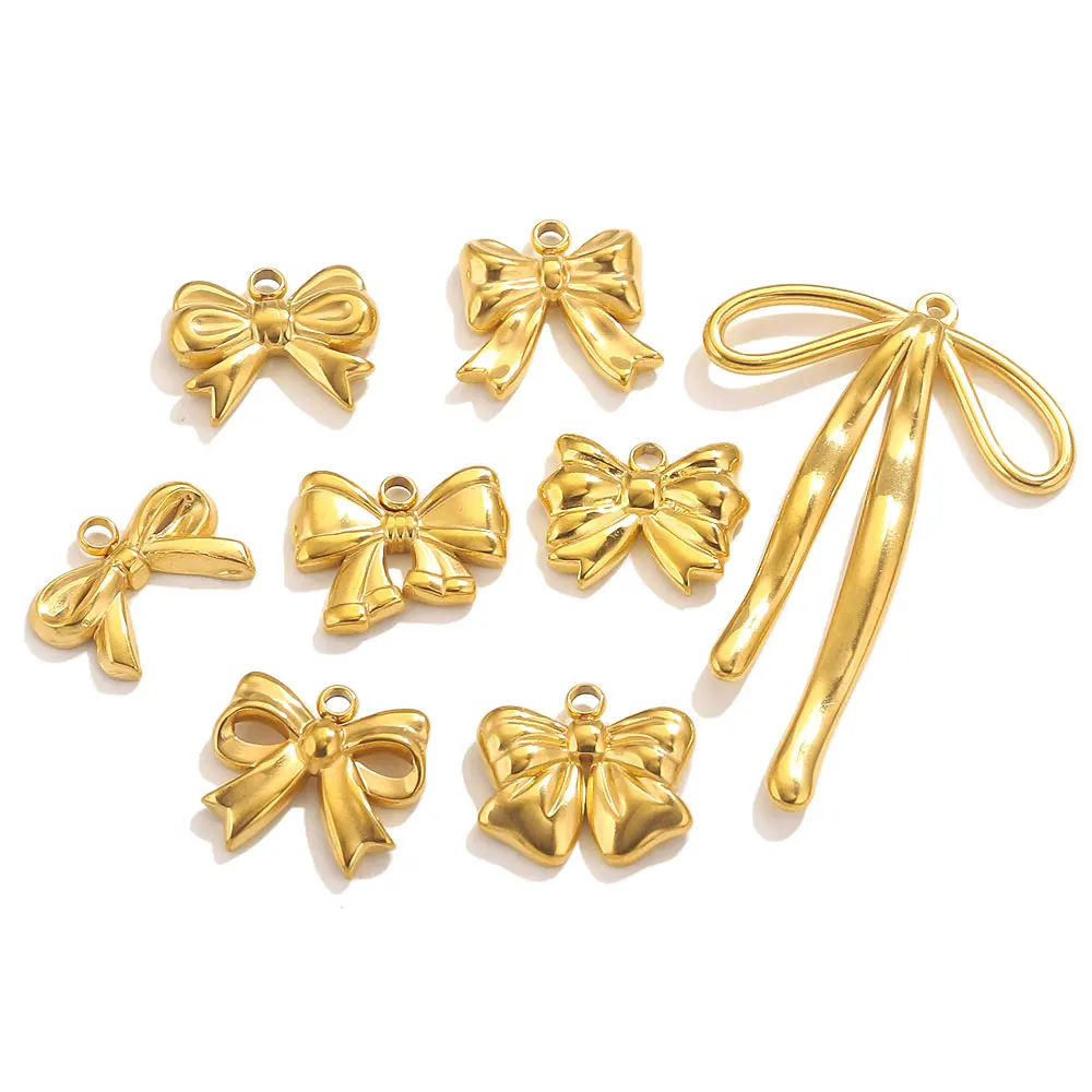 5pcs Gold Plated Stainless Steel Bow Charms For Jewelry Makings DIY Earring Nacklace Handmade Charm Jewelry Findings Accessories