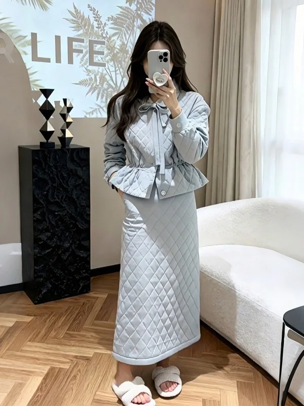 

Зимний хлопковый комплект: женский жилет с воротником и юбка с поясом, корейский стиль, модная повседневная одежда