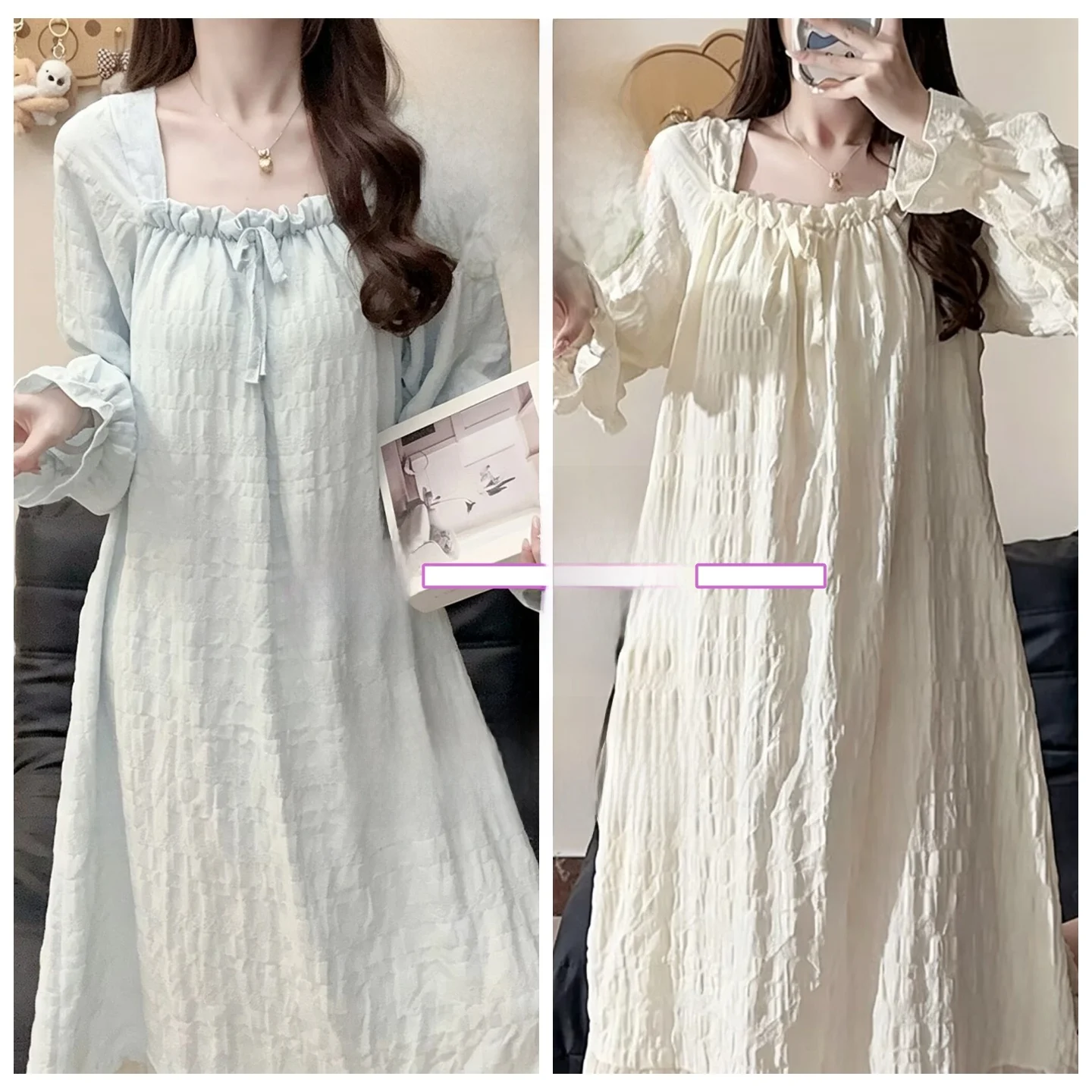 Princess Style Long Sleeve Cloud Cotton Sleepwear Women's Dress with Chest Pad Spring Autumn Winter Comfortable Home Clothes