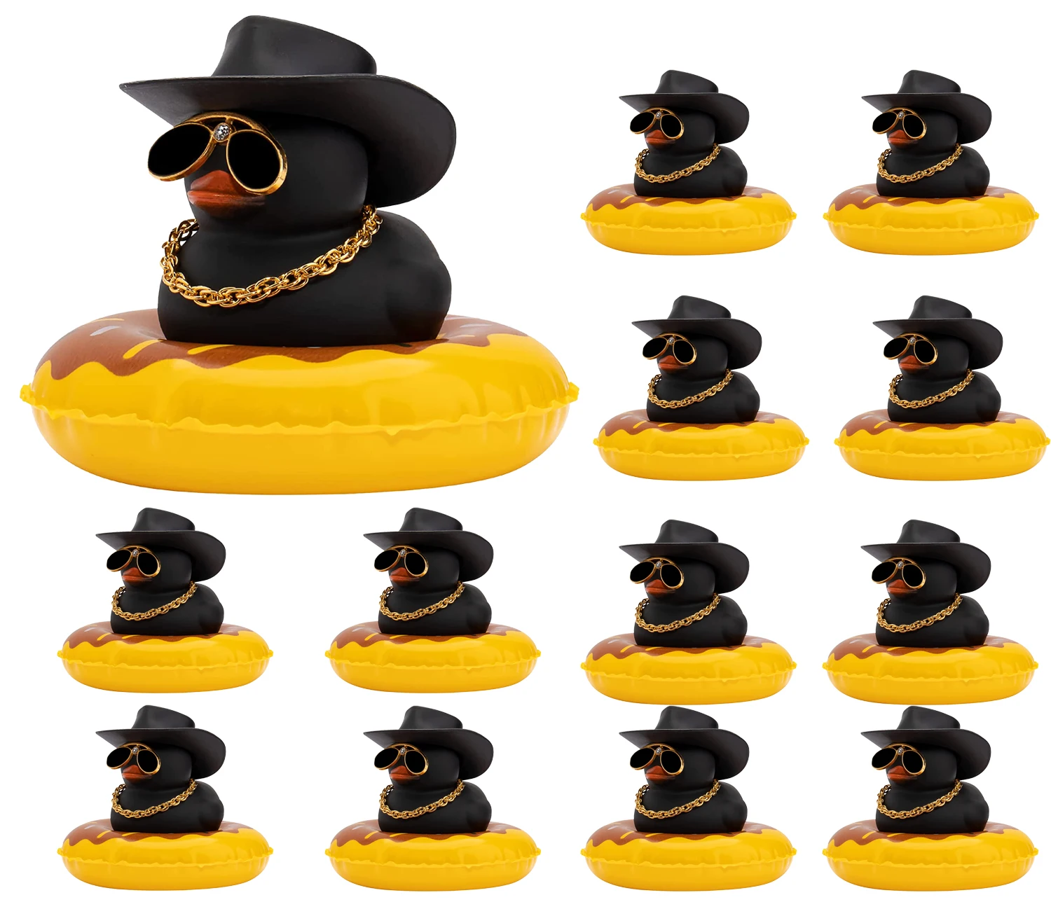 12/24/36PC Cowboy Rubber Duck Bulk Mini Car Colors Duckies Toys Party Favor with Necklace Sunglasses Duck Car Dashboard