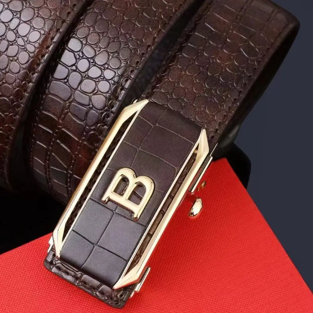 Casual Black Coffee Business Leather Belt Luxury Design Trendy Brand Automatic Buckle Waist Belt Man Crocodile Pattern Waistband