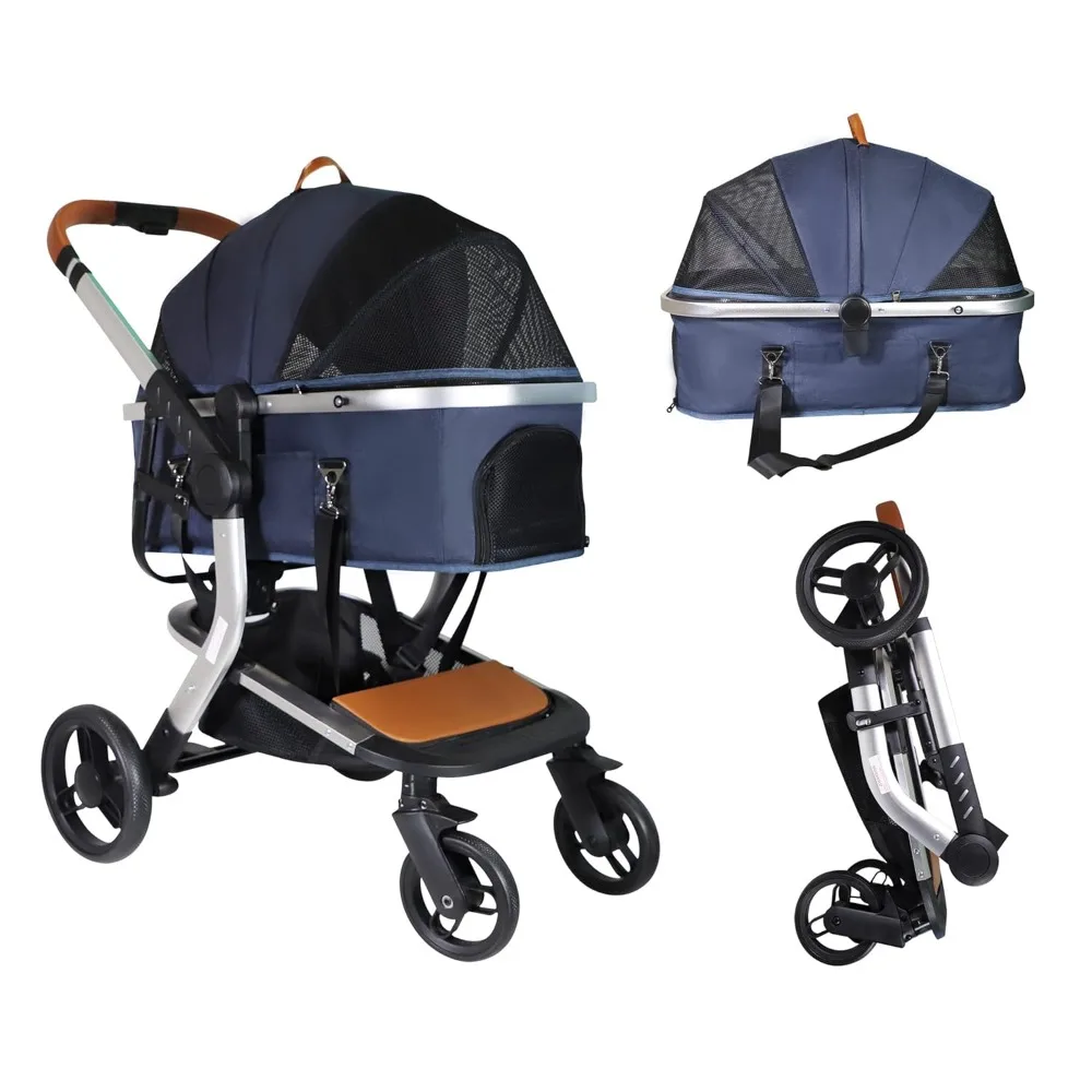 

3 in 1 Multifunction Pet Stroller for Small Medium Dogs & Cats, Dog Stroller with Detachable Carrier & Cup Holder, One-Hand Quic