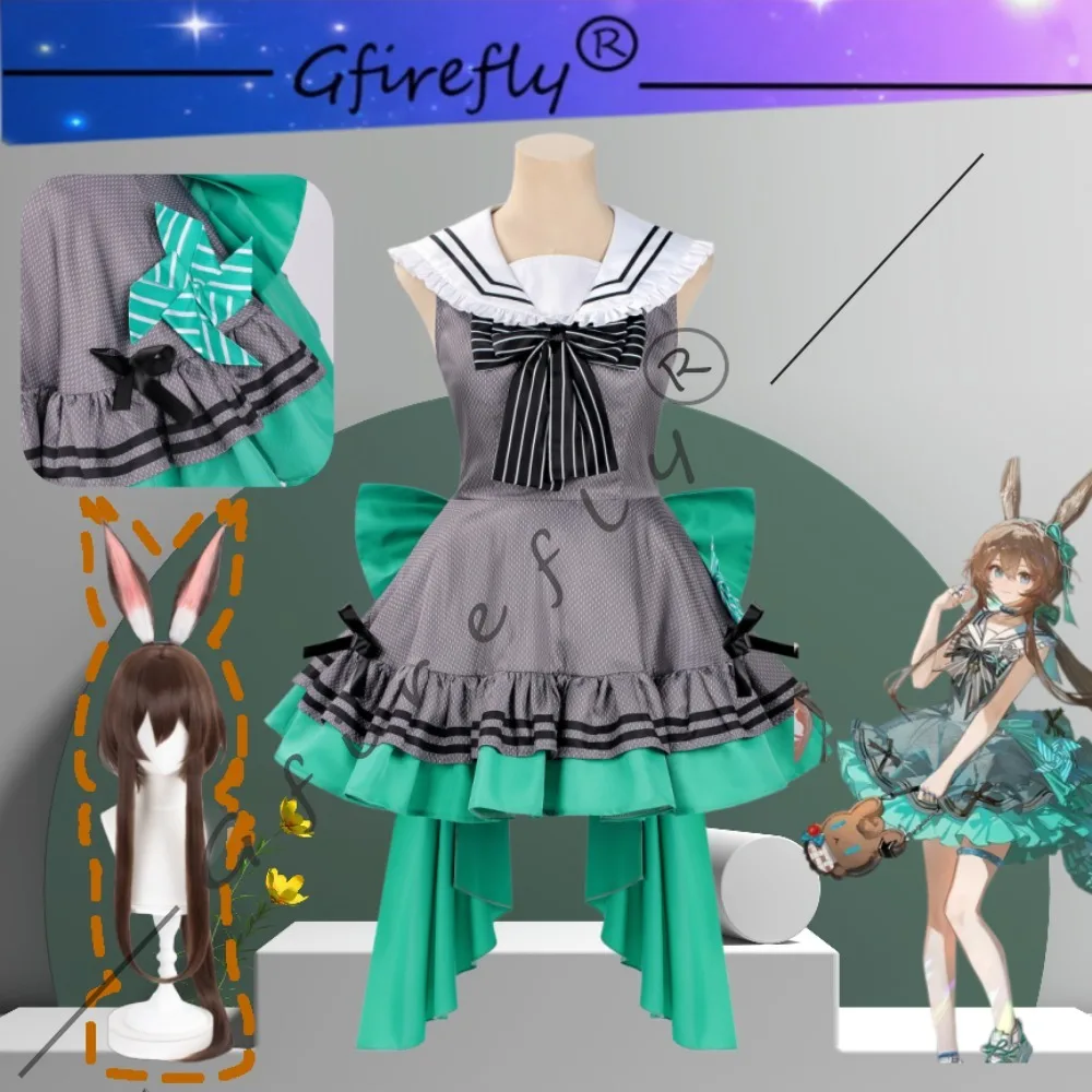 

Arknights Rhodes Island Leader Amiya Same Style Cosplay Full Set with Bow Wig Adult Women Halloween Carnival Performance Wear