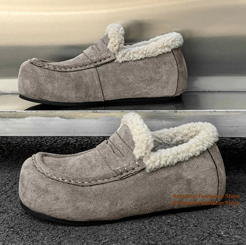 

Faux Suede Loafers for Men Winter Plush Fleece Lining Stylish and Warm Slip-On Shoes New In Gray/black Suede Snow Cotton Boots