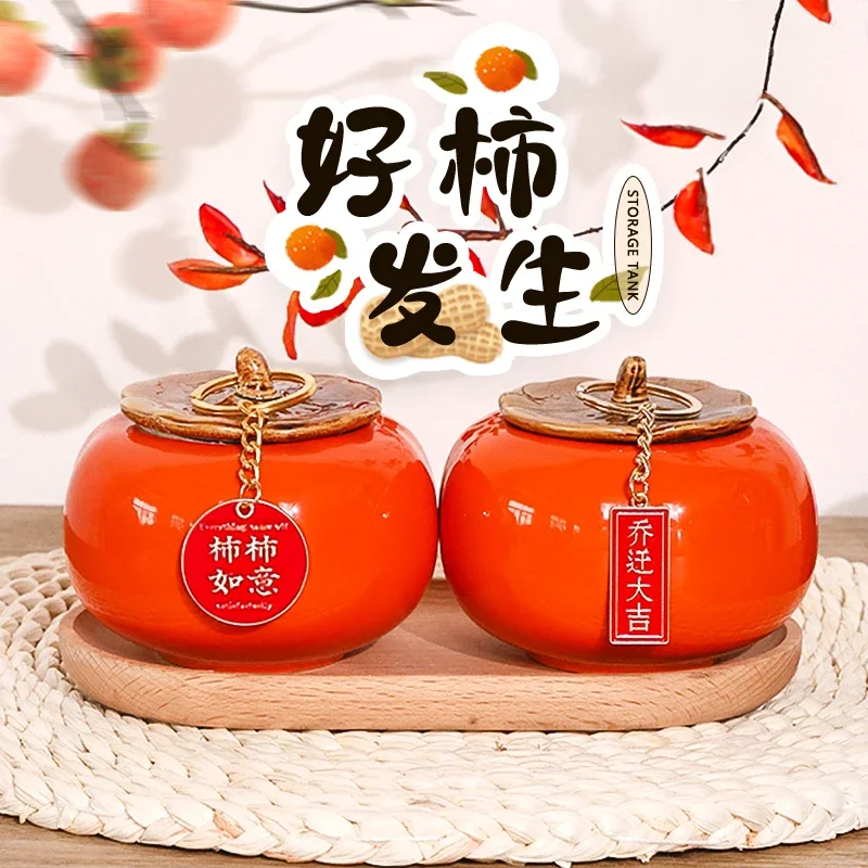 House Warming Ceramic Persimmons Tea Cans Candy Jar Home Decoration Ornaments Home Moving Ceremony Supplies Miniatures Full Set