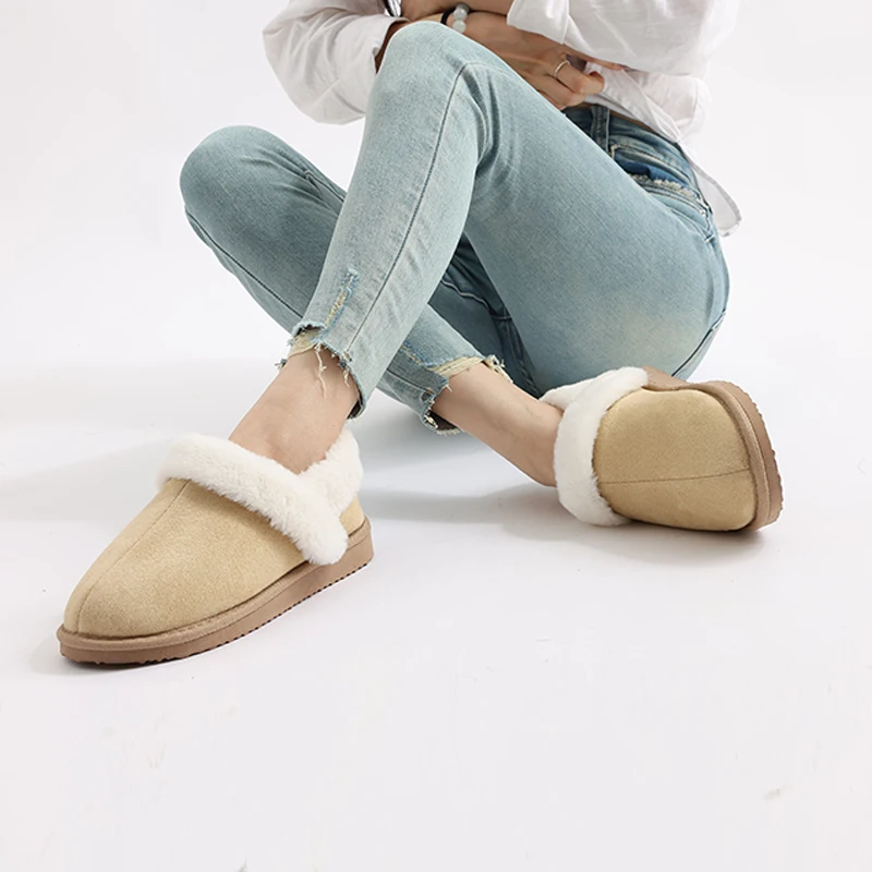 Goosecret Winter Fur Fluffy Slippers For Women Indoor Fuzzy Lined Non-slip Indoor Flat Slide Cozy Warm Plush House Cotton Shoes