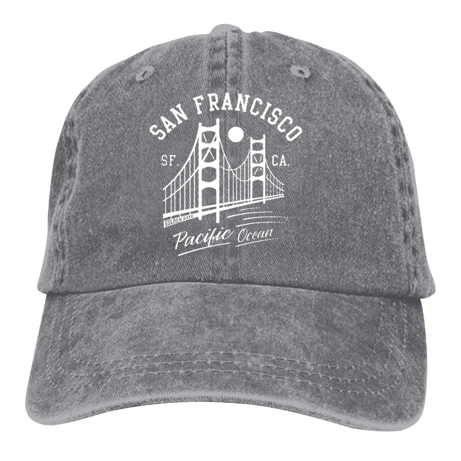 

San Francisco Golden Gate Bridge Moon Baseball Cap Vintage Adjustable Washed Hats Pure Cotton Hats Denim Dad Hat For Men Women