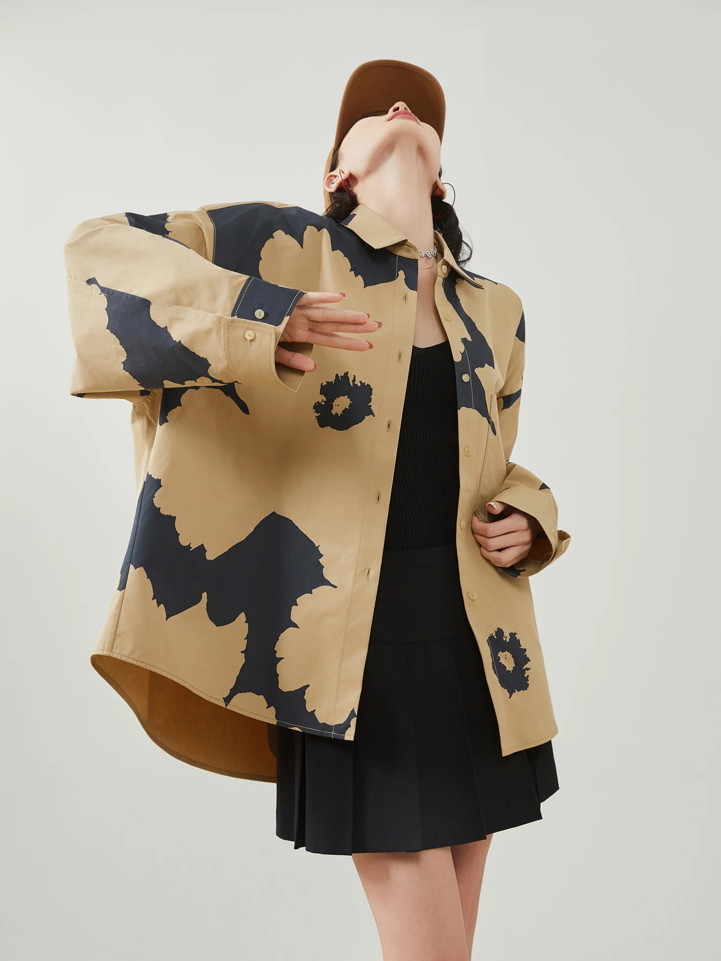 

Artistic Print Long Sve Loose Women's irt Color Blo Spring New Sle Faionable Outerwear Casual Polyester Fiber