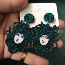 Devil Medusa-Snake Head Acrylic Earrings for Women Cool Mythology Gorgon Snake Hair Drop Earrings Gothic Jewelry Gift