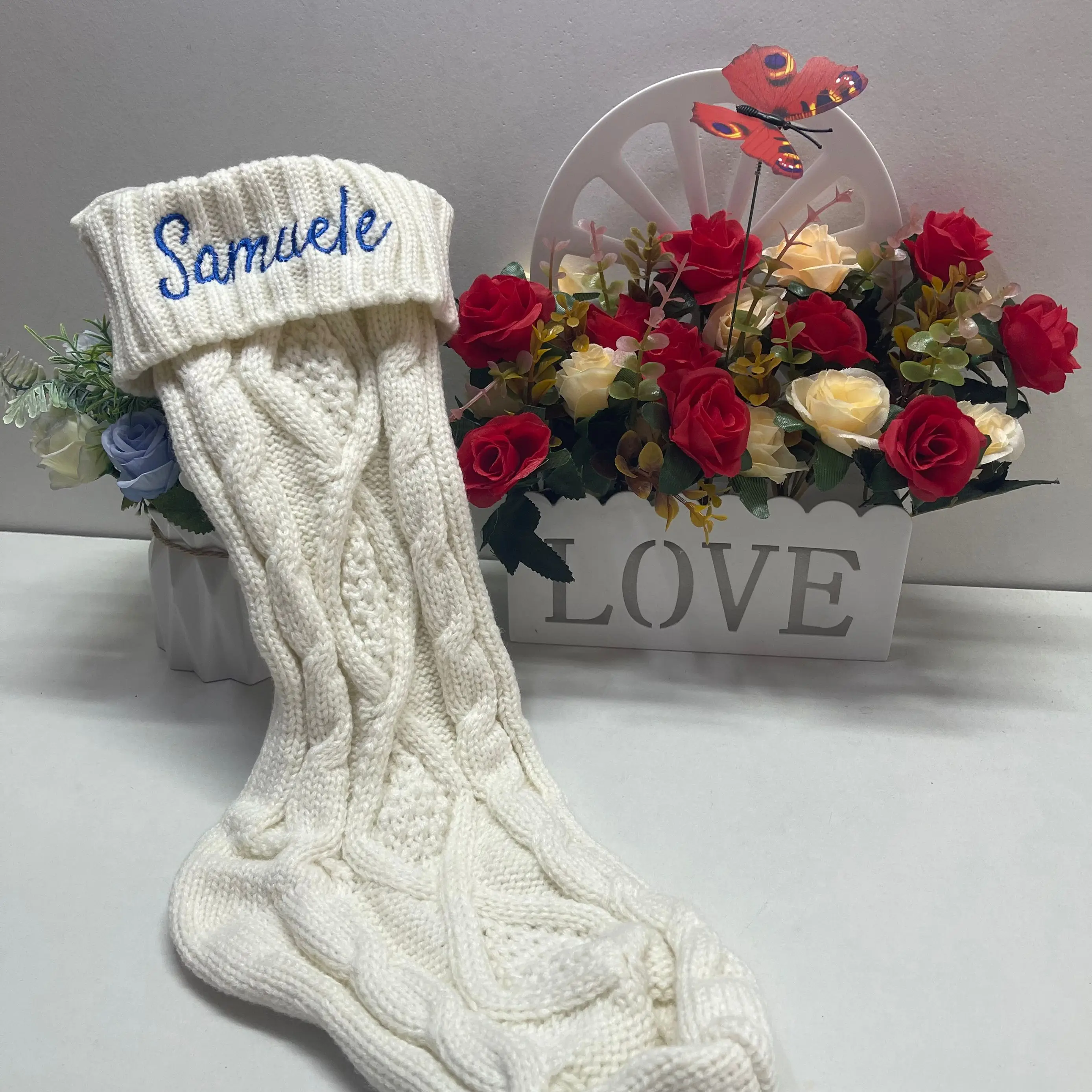 

Personalized Christmas Stocking Embroidered Your Name Knitted Stocking Christmas Decoration Christmas Party Pendant Socks