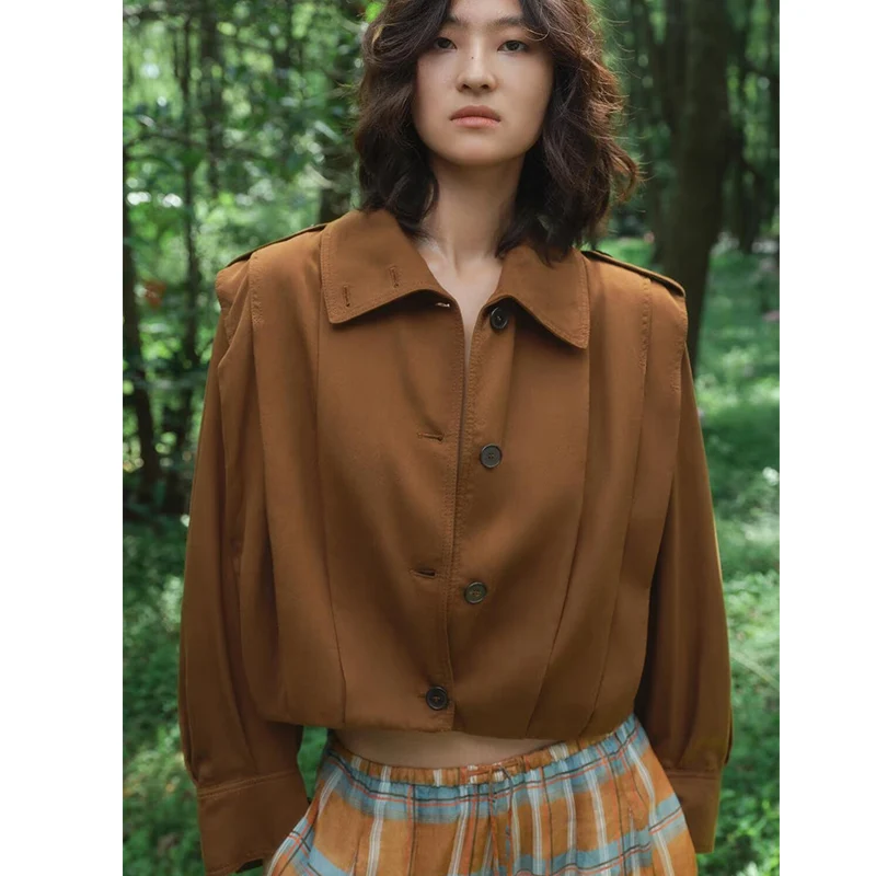 

Повседневная женская куртка со плиссированным воротником, новый осенний дизайн, свободная верхняя одежда с синими украшениями, женское пальто