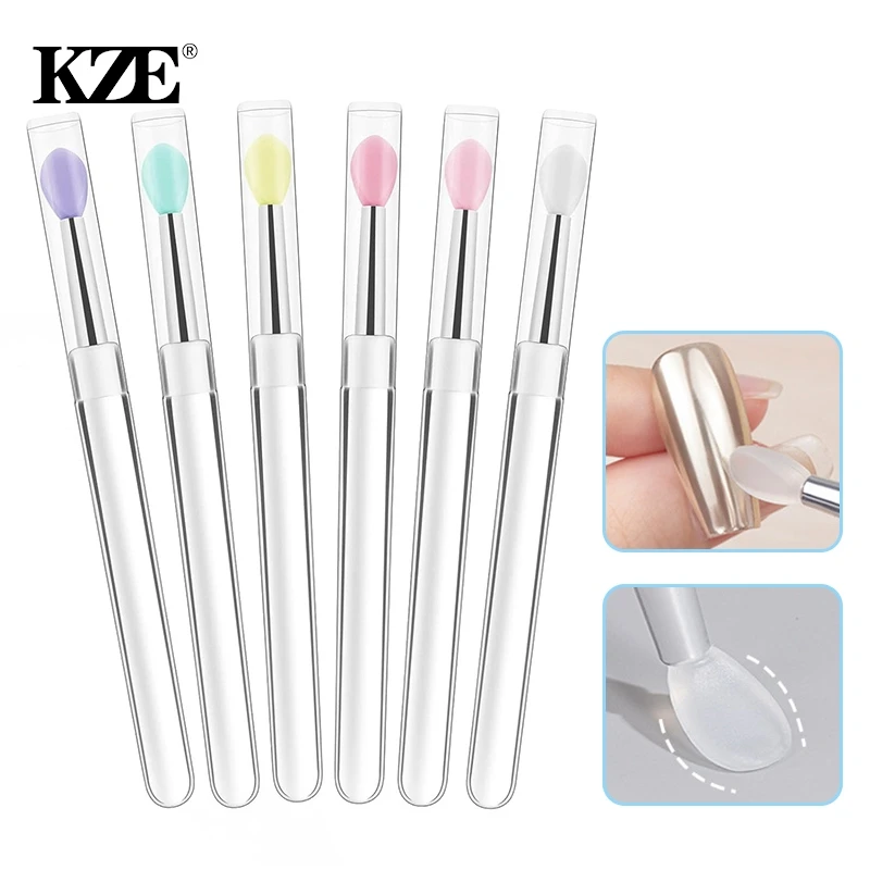 5pcs Flat Silicone Applicator Sticks Reusable Lip Brush With Cover For Dust Prevention Silicone Nail Powder Applying Tools