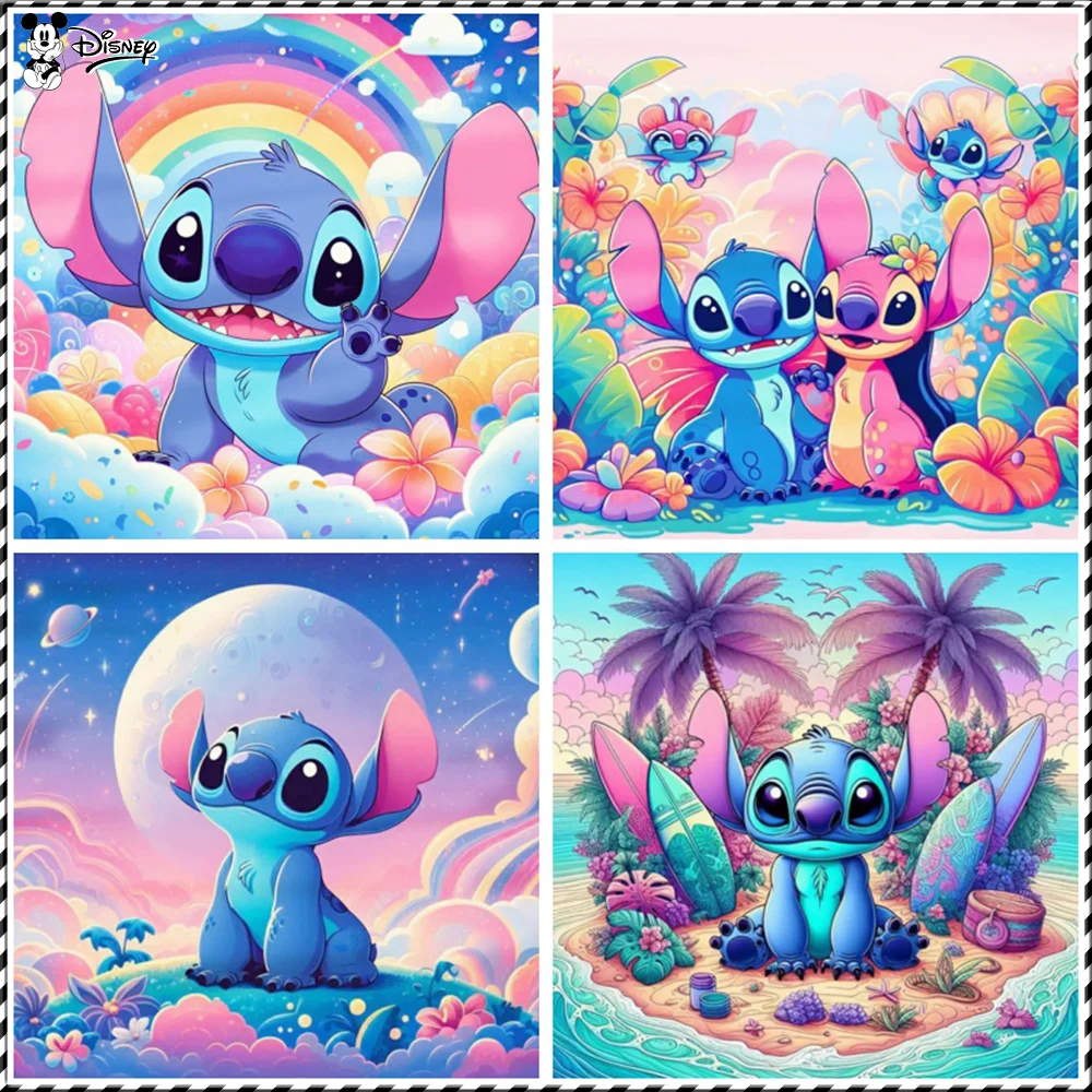 Disney DIY Diamond Painting Set Stitch And Angie Mosaic 5D Cartoon Colorful Home Decoration 30x30cm