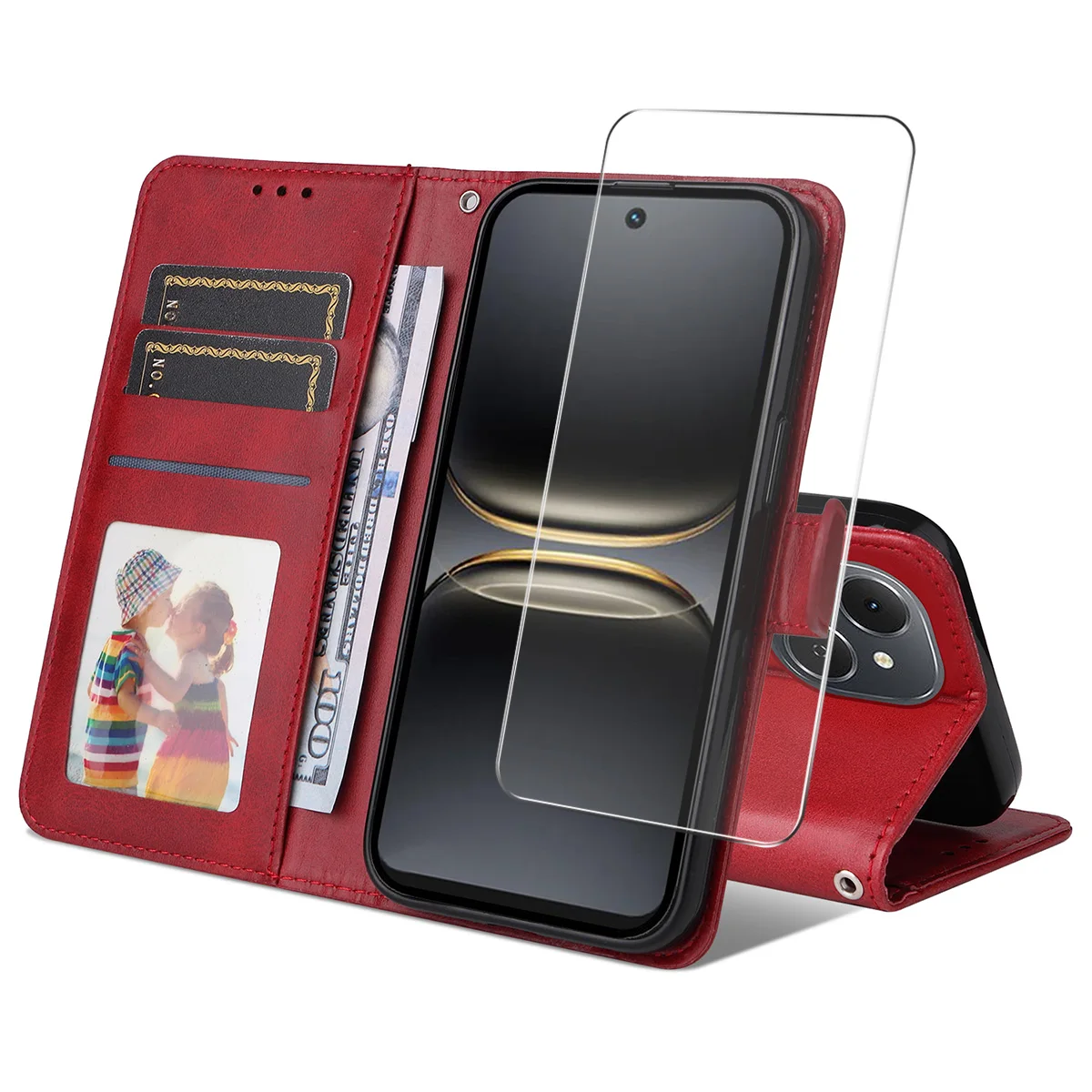 

Для TECNO Spark 40C чехол-кошелек из искусственной кожи ENKAY HAT PRINCE чехол-подставка для телефона с закаленным стеклом - красный