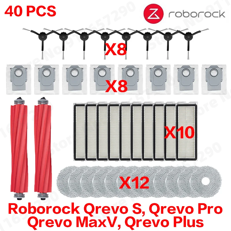 Roborock Qrevo S, Qrevo Pro, Qrevo MaxV, Qrevo Plus onderdelen: hoofdrol, zijborstel, filter, dweilpad, doek, stofzak - afbeelding 1