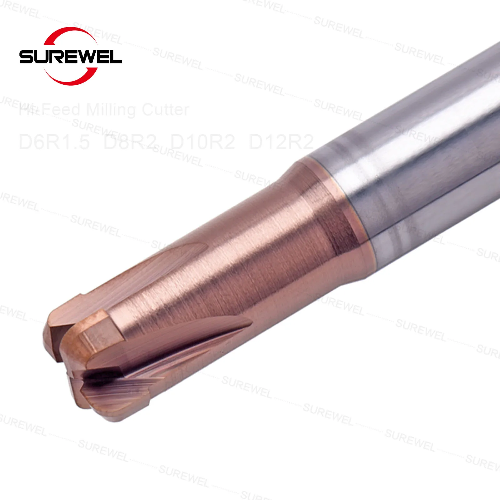 SUREWEL HRC60 คาร์ไบด์ Quenching วัสดุ Hi-Feed เครื่องตัด CNC เครื่องมือเหล็กทังสเตน Endmill 6R1.5 8R2 12R2 เครื่องจักรกลหยาบ