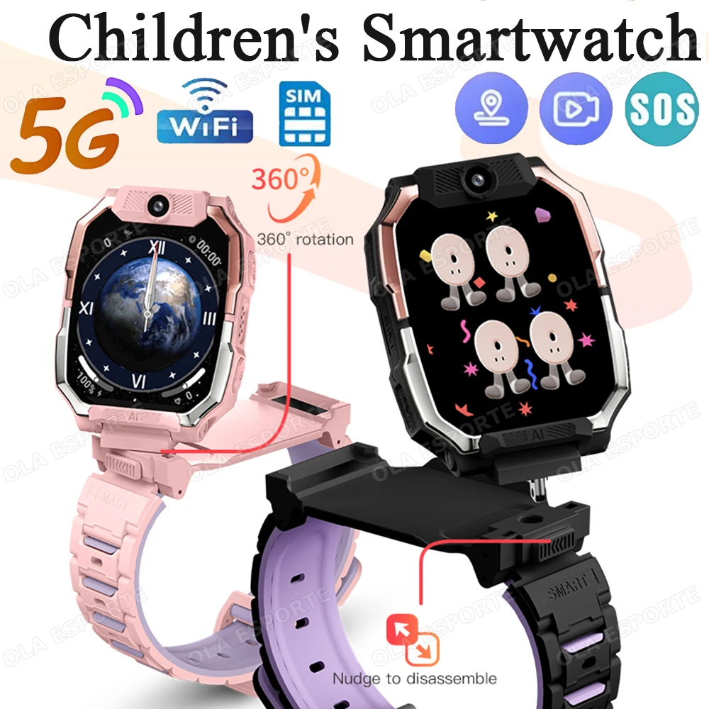 

5G Смарт-часы для детей 1,83 дюйма HD с сенсорным экраном Видеозвонок Мониторинг сна Камера GPS SOS Вызов Смарт-часы Дети Мальчики Девочки Подарки