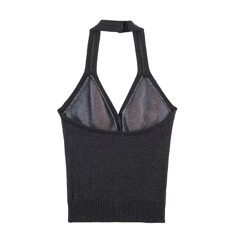 KEYANKETIAN 2026 New Women's Y2K Style Argyle Knit Halter Top Damaged Decoration Sleeveless V Neck Button Down Crop Top Vest