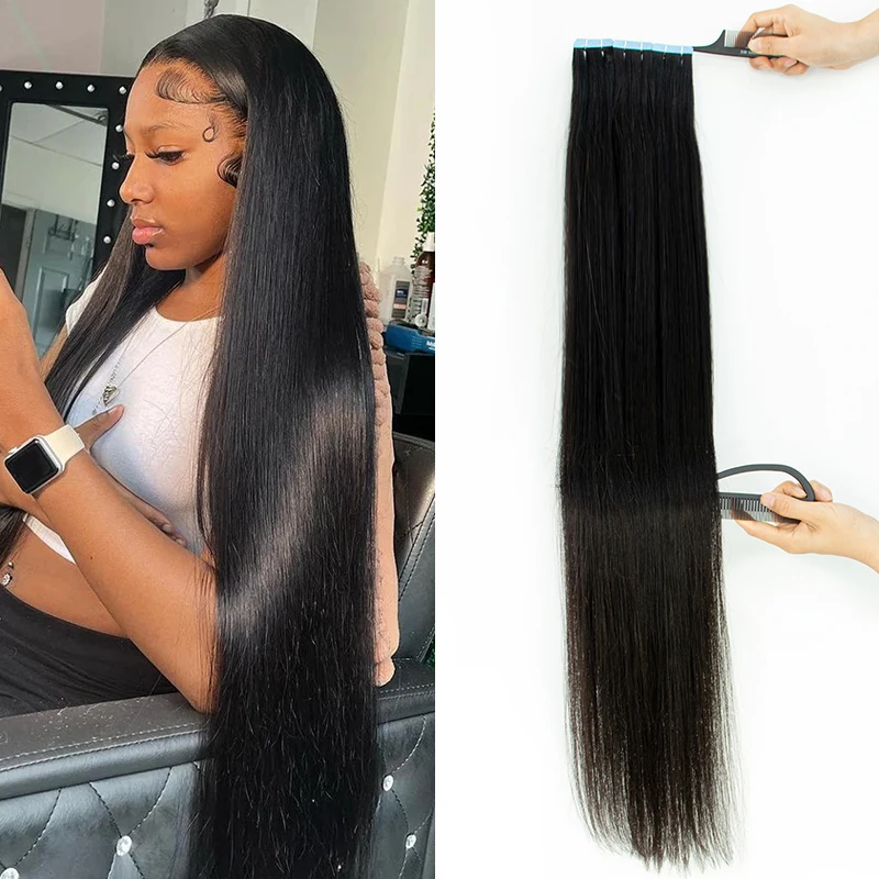 Nastro per capelli lunghi da 30 pollici nell'estensione Fasci di capelli umani Nastro dritto in seta Remy nelle estensioni dei capelli Nastro di trama della pelle Remy Ins 20 pezzi