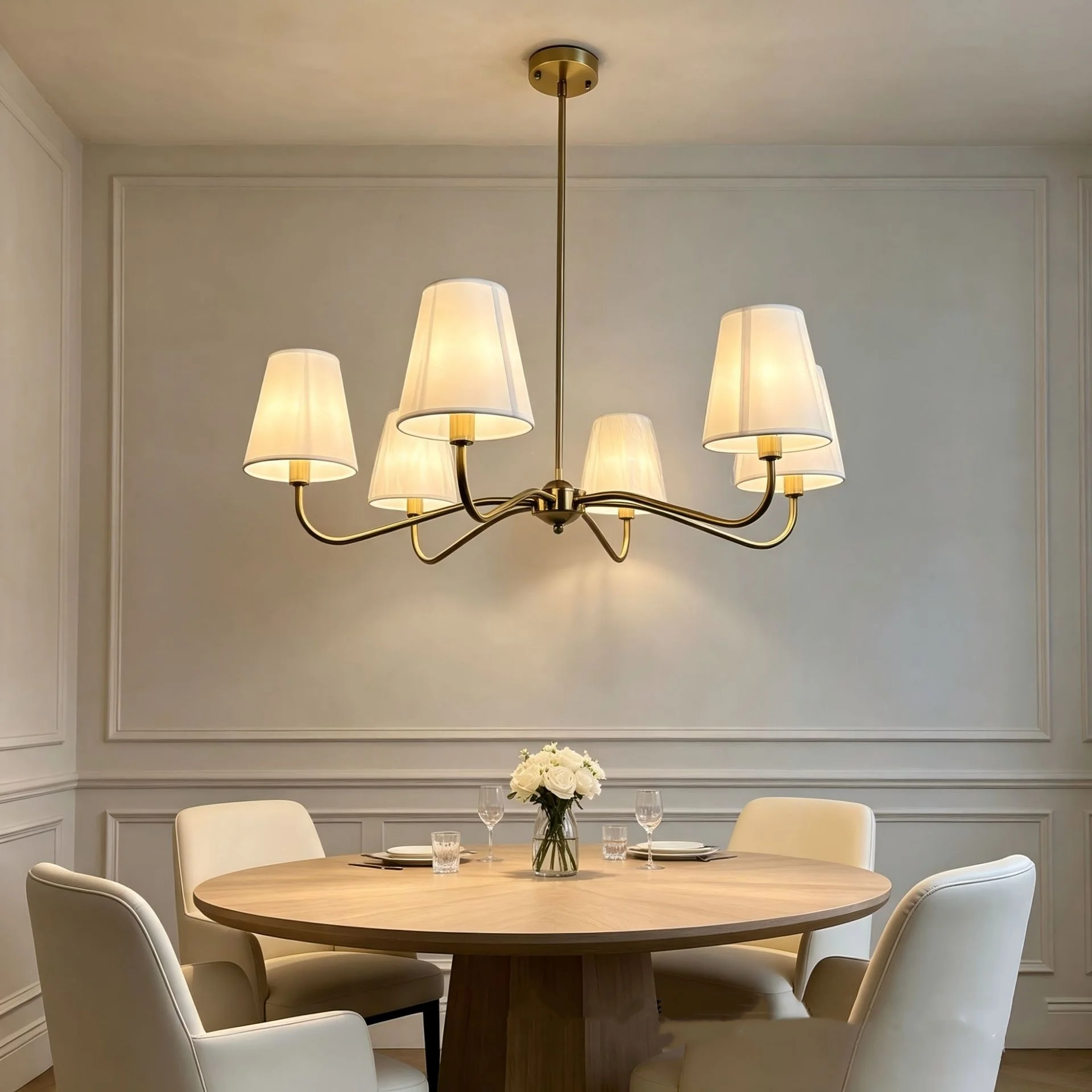 American Fabric E14 Candle Chandelier Retro Gold 6 Head