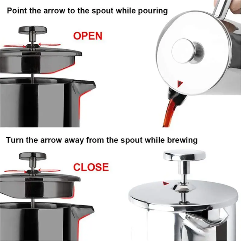 2X Stainless Steel French Press Coffee Maker 600ML Double Wall Insulated French Press Tea Brewer Coffee Press-A77G