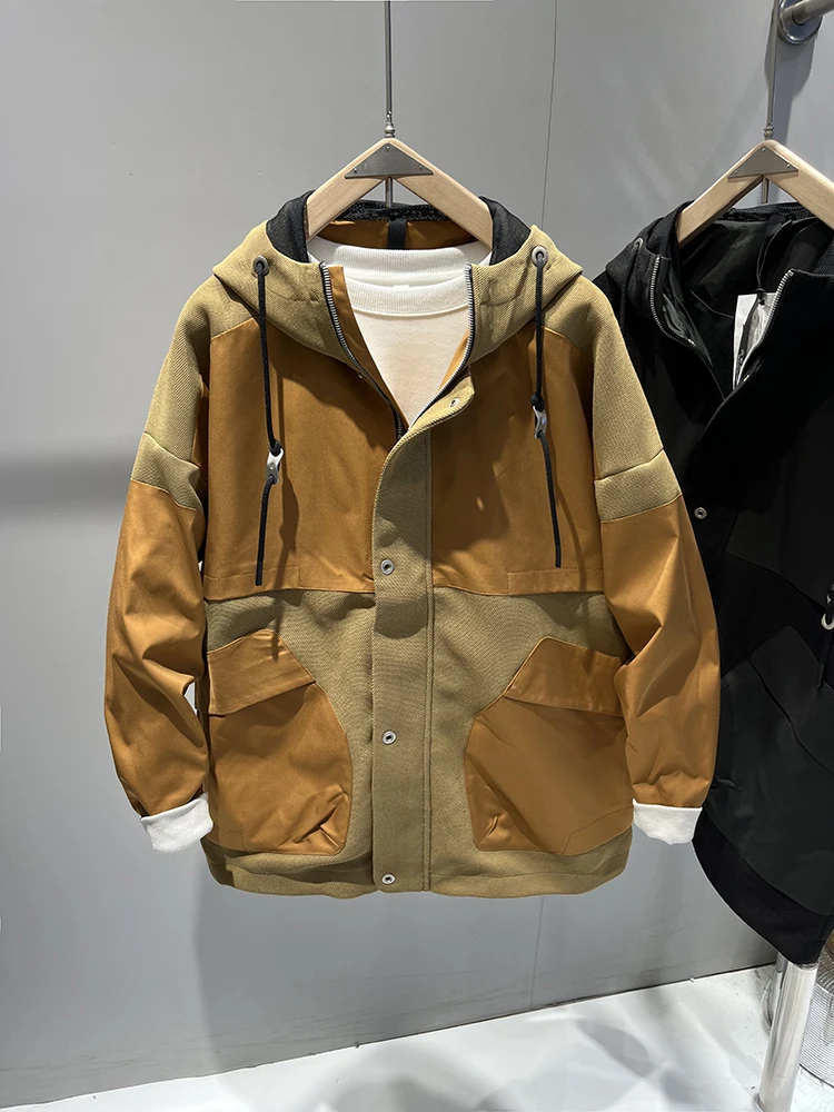 

Casual Hooded Mid-Length Men's Jaet 5502 Spring Autumn High-End Patchwork Design Long Sve Youth Faion Loose Fit