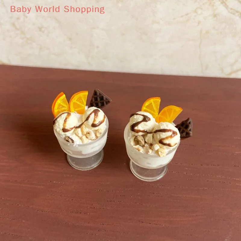 1 Piece Dollhouse Dessert Miniature Orange Cream Ice Cream Cup Pretend Play Kids Toy For Kitchen Accessories