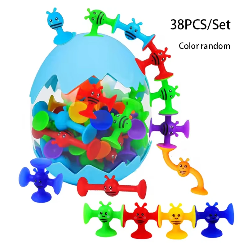 38pcs/Set Bees Suction Cup Toys Window Bath Toys With Eggshell Storage Travel Parent-child Interactive Game,Gift for Kids