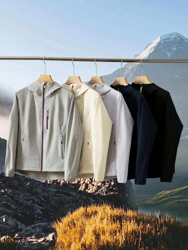 

Outdoor ex Breathable Sports Jaet Hooded Knitted Wfle Texture Men's Waterproof Soft ell Coat Couple Matching Jaet