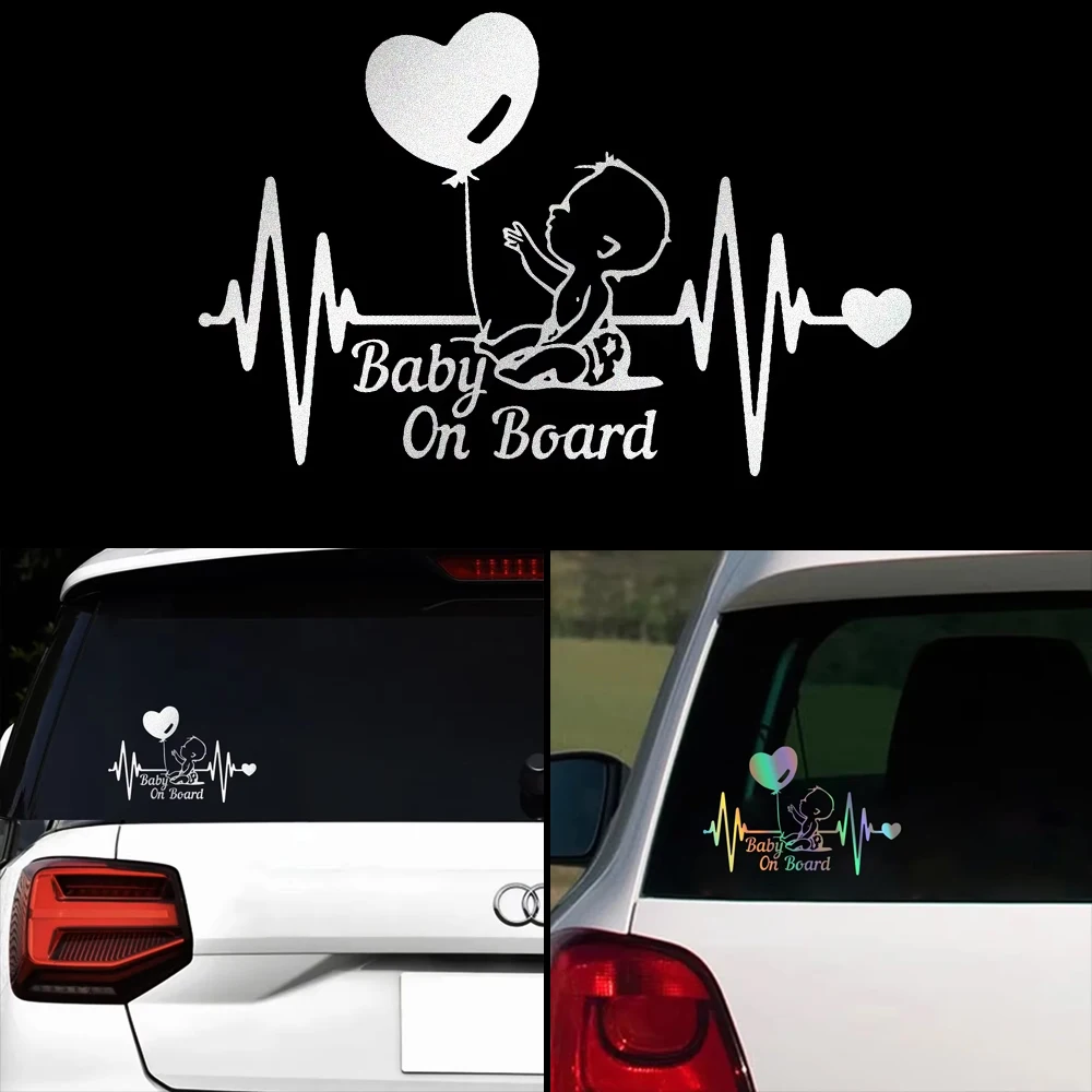 Heartbeat Balloon Baby on Board Car Sticker 3D Cartoon Baby In Car Auto Window Reflective Decor Decoration Exterior Accessories - view 2