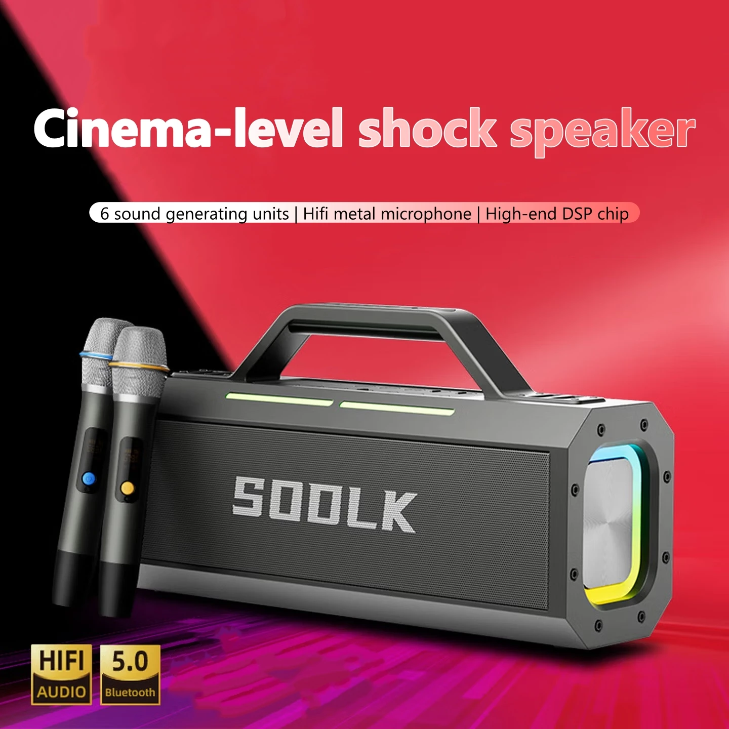 

SODLK S520 150W High Power Bluetooth Speakers Portable Outdoor Karaoke Audio With Wireless Microphone DSP Sound Card RGB Light
