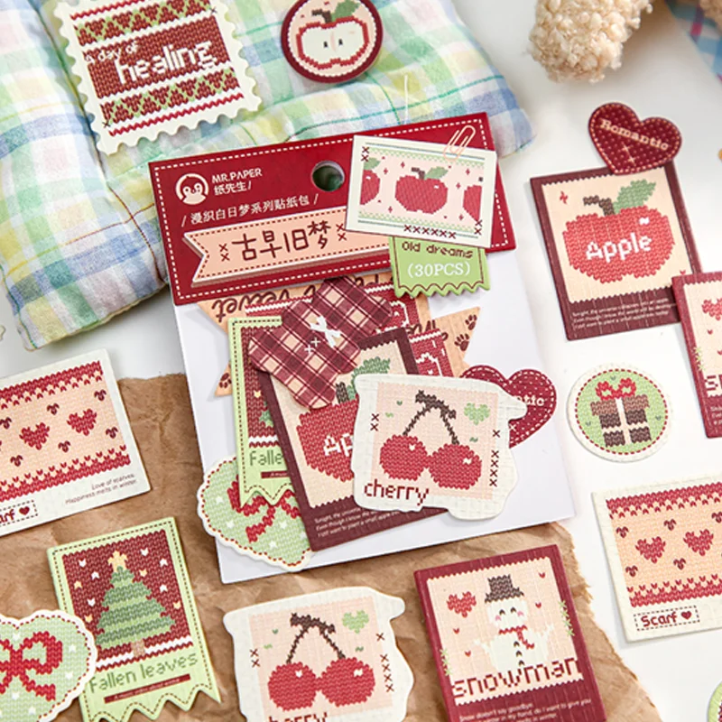 Mr.Paper 30pcs Vintage Style Cardstock Stickers for Scrapbooking Planner Journal Photo Frame Decoration DIY Craft Supplies