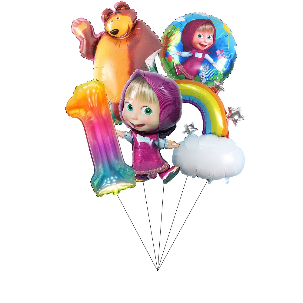 Mascha und der Bär Geburtstagsparty Banner Luftballons Teller Becher Servietten Tischdecke Mädchen Cartoon Partyzubehör Dekoration Babyparty – Detail 32