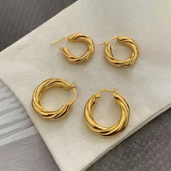 PONYKISS 925 Sterling Silver Needle 18K Gold Twist Round Hoop Earrings for Women Fashion Jewelry High Luxury Vintage Accessories