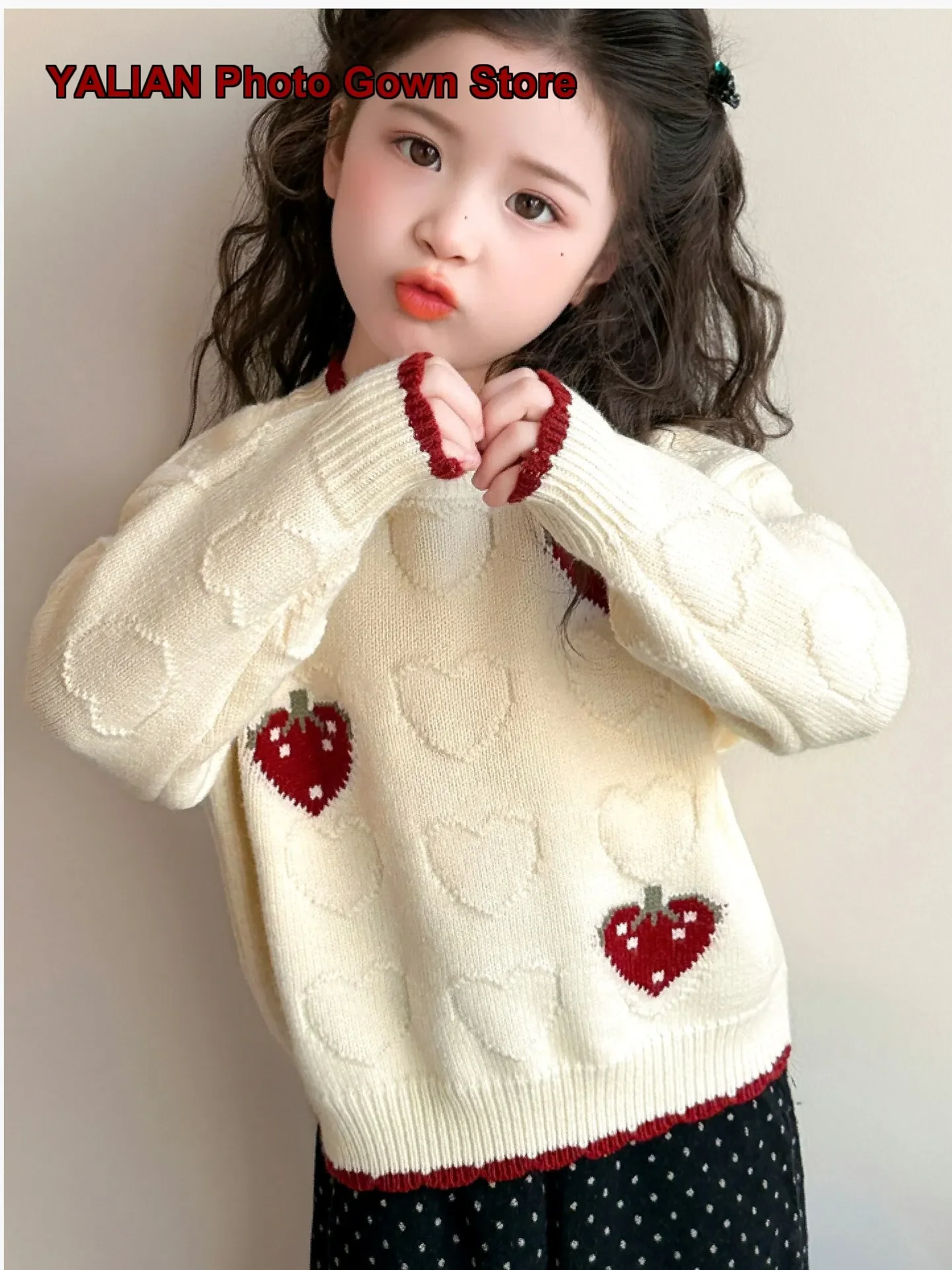 Girls Autumn Winter Knit Top Kids Thickened Warm Solid Color Festive New Year Sweater